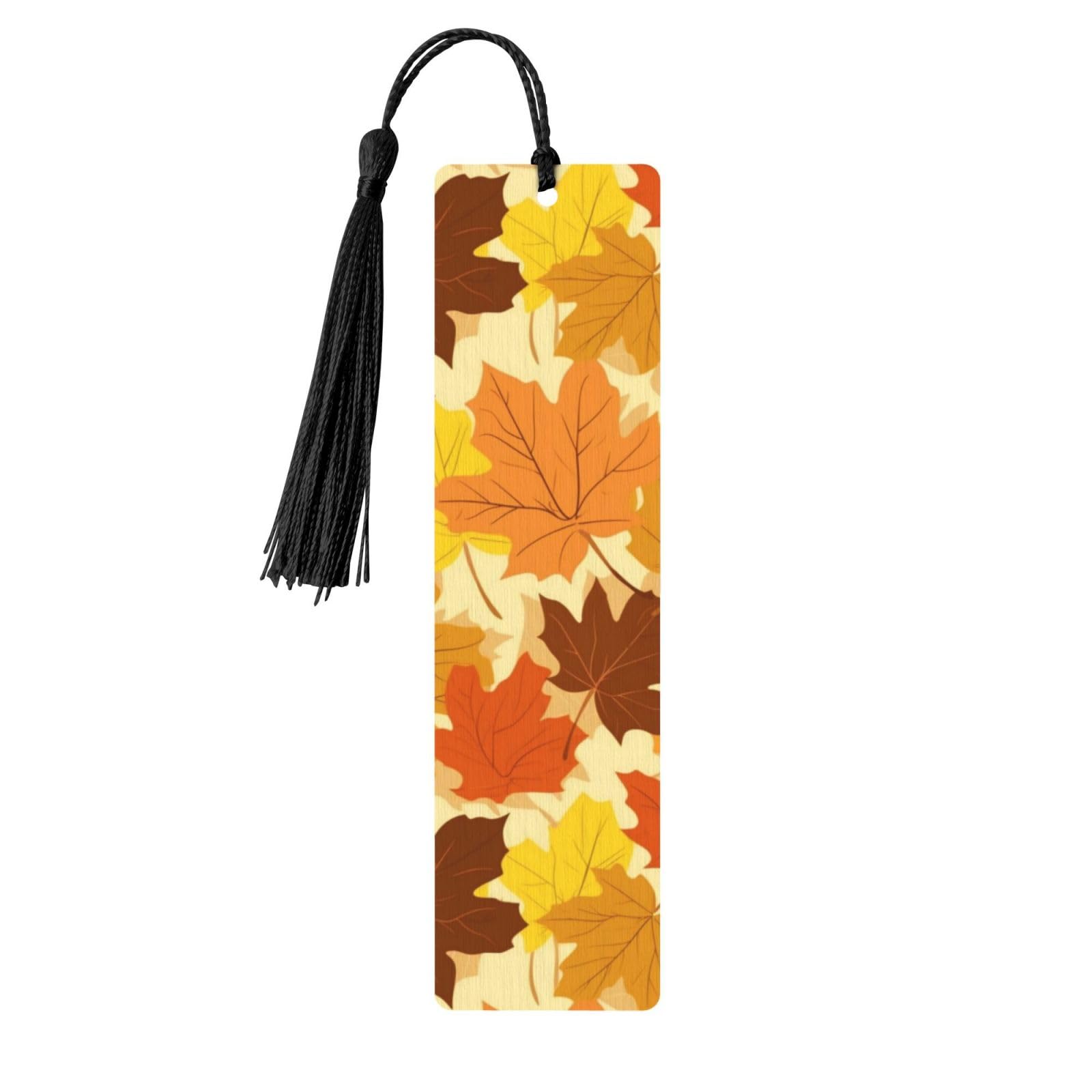 Maple Leaves Double-Sided Print Maple Leaves Bookmarks Wooden Book Marks with Black Tassel, Colorful Fall Lightweight Page Markers Book Lovers Gifts