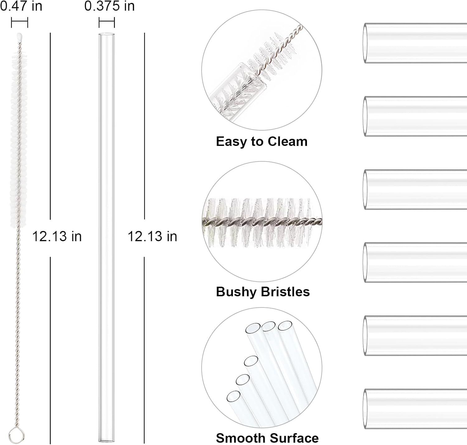 Aillwith 12 PCS Replacement Straws for Stanley Cup 40 oz 30 oz 64 oz Tumbler, Reusable Drinking Straws with Cleaning Brush for Stanley Cup Accessorie, BPA Free, Dishwasher Safe - Image 2