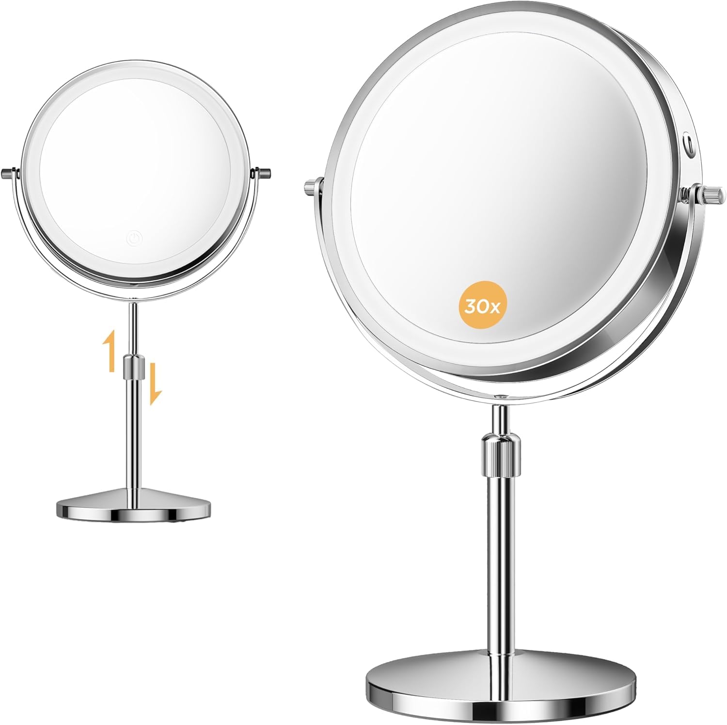 tubbede Makeup Mirror, 1X/30X Magnification with 3 Level LED Lights, 5000 mAh Rechargeable Double Sided 9” Magnifying Mirror with 360° Rotation, Perfect for Precision Grooming and Makeup, Women Gift
