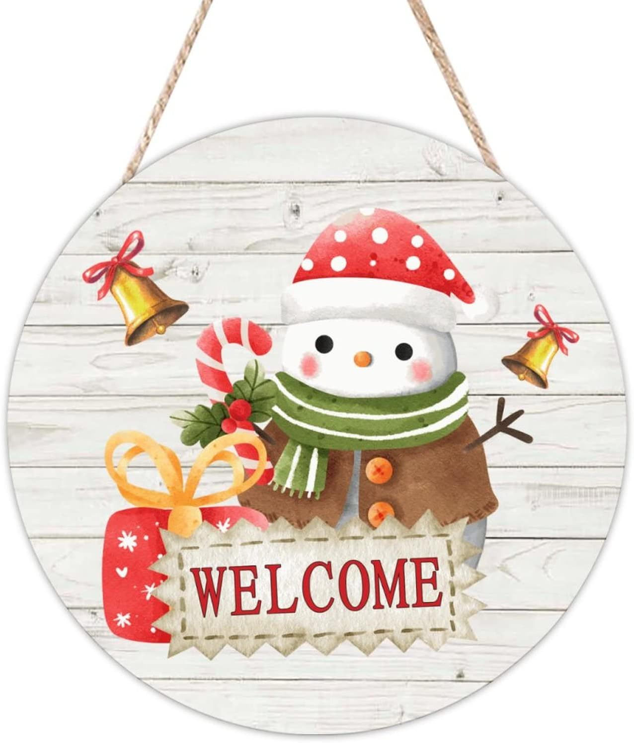 Christmas Round Welcome Door Hanger Sign, Christmas Snowman Welcome Wood Door Sign, Winter 16x16in Welcome Wall Door Hanging Sign Farmhouse Front Porch Decor Housewarming Gifts