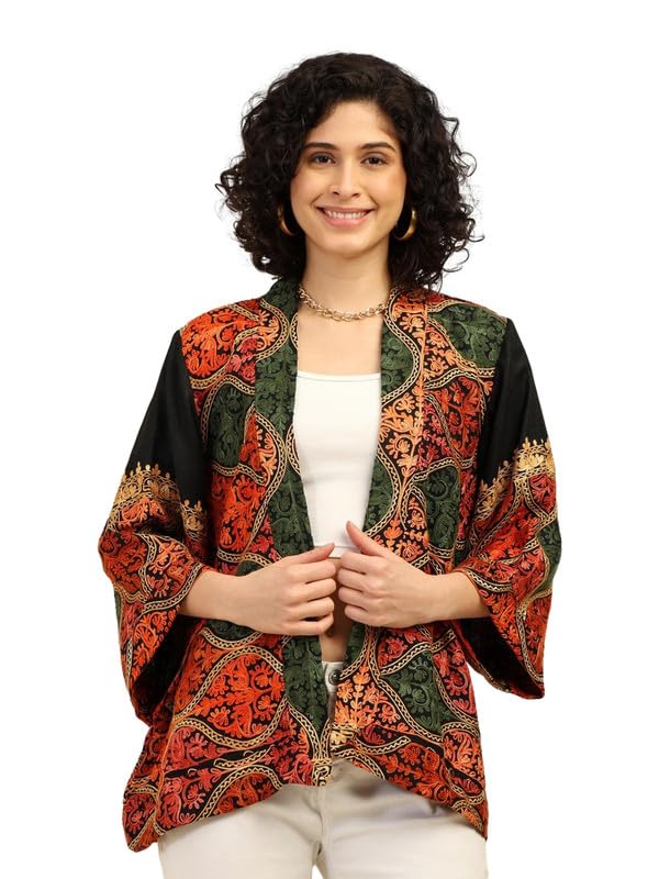 Image of KE KANHA EXPORTS Shrugs for Women Stylish | Beach Outfits for Women Cover Up | Western Summer Shrug for Woman | Soft Silky Free Size Boho Multicolour Kimono Bust 30-42