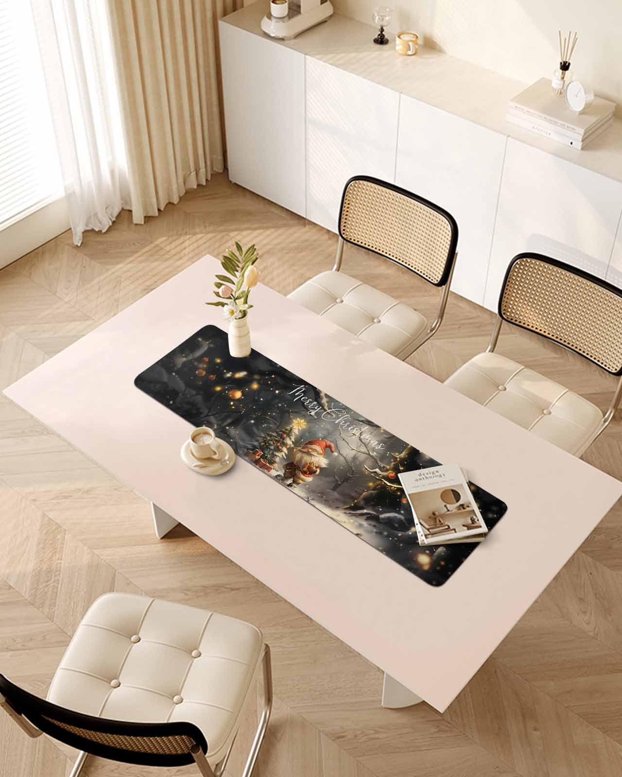 Debedcor Heat Proof Table Pads Waterproof Decorative, Merry Christmas Non-Slip Table Countertop Protector, Rustic Santa Xmas Trees Gifts Insulation Mat for Dining Room, 48 x 12 Inches