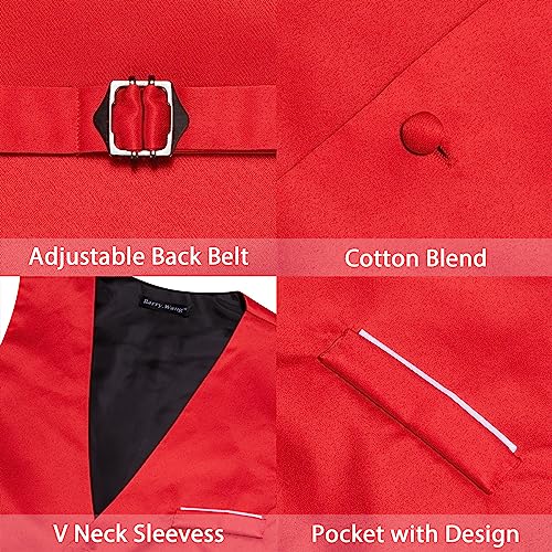 Image of Barry.Wang Vest for Men Business /Leisure Dress Suit Vests V-neck 2 Pockets Wedding Party Tuxedo Satin Waistcoat