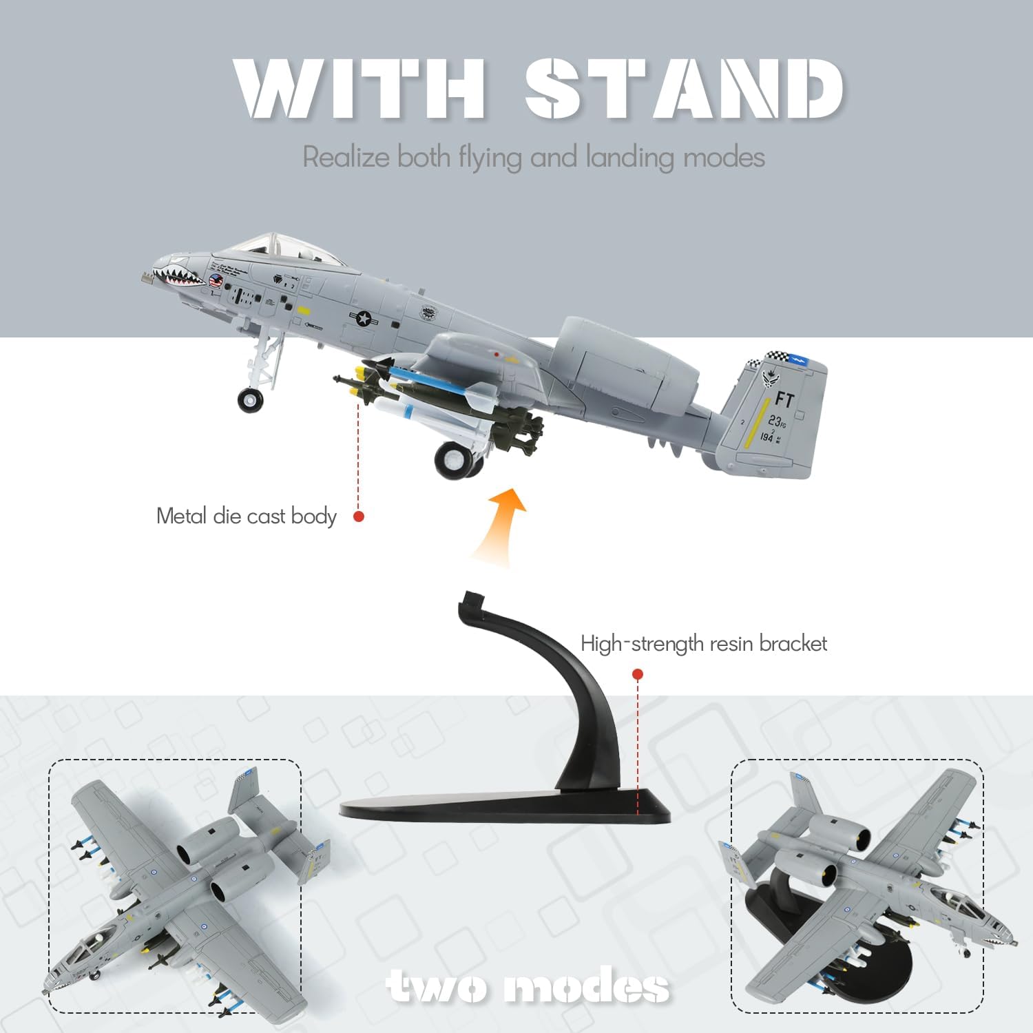 A-10 Thunderbolt II Warthog Model Airplane, 1/100 Scale Diecast Metal Military Aircraft Model Pre-Built A10 Attack Jet Plane Desk Display, Fighter Jet Collectible for Adult Aviation Enthusiast