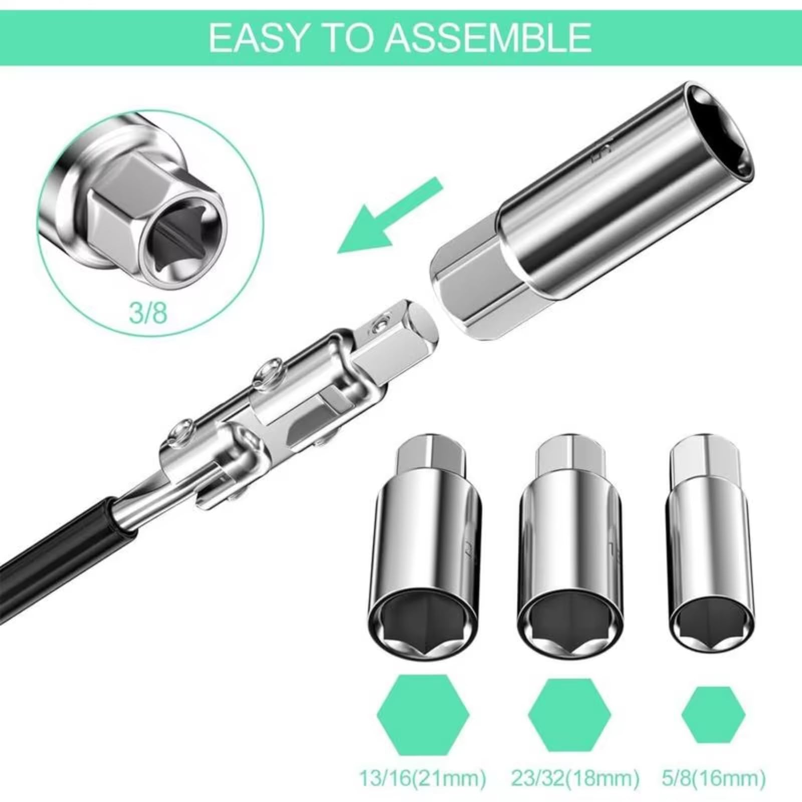 4-częściowy klucz do świec zapłonowych Heavy Duty do świec zapłonowych 16 mm, 18 mm i 21 mm, zestaw nasadek z uchwytem T