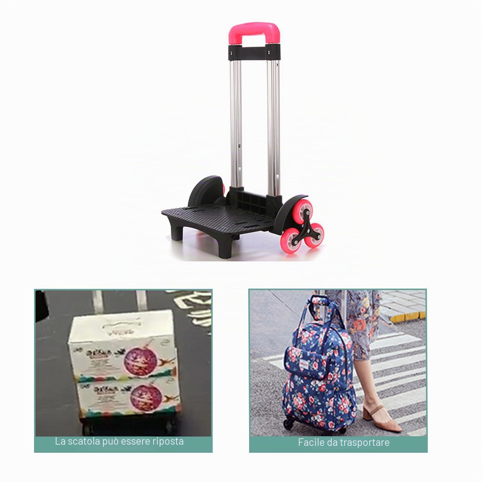 Carrello per zaino in lega di alluminio con 6 carrelli pieghevoli Carrello a mano con ruote per borse scolastiche zaino bagagli, Uno