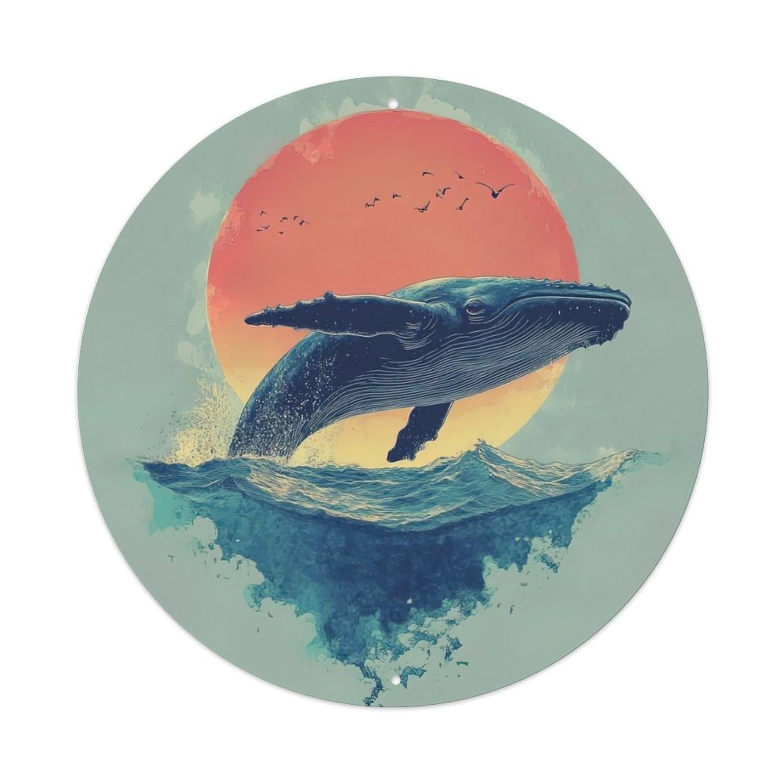 Marine Animal Whales at Sunset Vintage Metal Tin Sign Plaque Wall Decor for Cafe, Club Bar, Office, Garden Metal Poster 8x8Inch