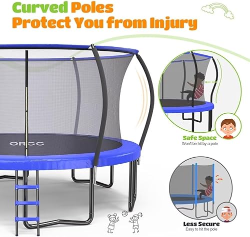 Miniatura 3 de ORCC Trampolines aprobados por la CPSIA de 450 libras, capacidad de peso de 16, 15, 14, 12, 10 pies, con red de seguridad, trampolín recreativo para