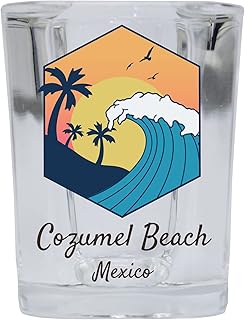 R and R Imports Cozumel Beach Mexico Souvenir 2 Ounce Square Base Shot Glass Wave Design Single