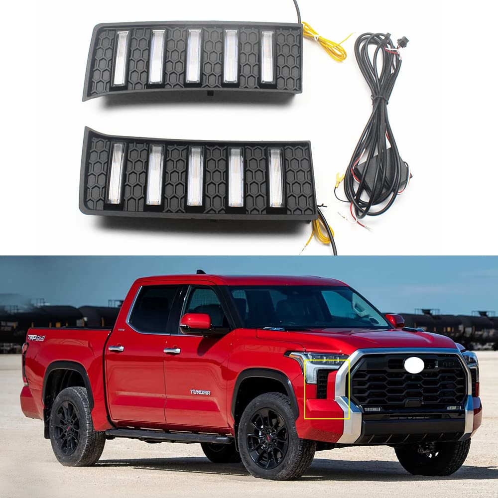ALWAYSTECZON LED DRL Daytime Running Light Front Bumper Driving Fog Lamp with Turn Signal Assembly Accessories For Toyota Tundra 2022 2023 2024