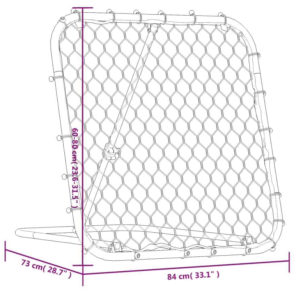 Rimbalzo da calcio regolabile, nero, parete di rimbalzo per allenamento, allenatore in acciaio per calcio, basket e baseball, 84 x 73 x 60-80 cm