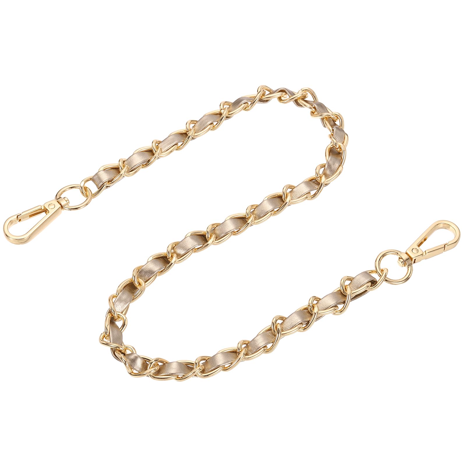 sourcing map Purse Chain Strap, 24 Inch Leather Iron Flat Chain Handbag Chains Purse Straps with Buckles for Shoulder and Cross Body Bags (Gold Strap + Gold Chain)