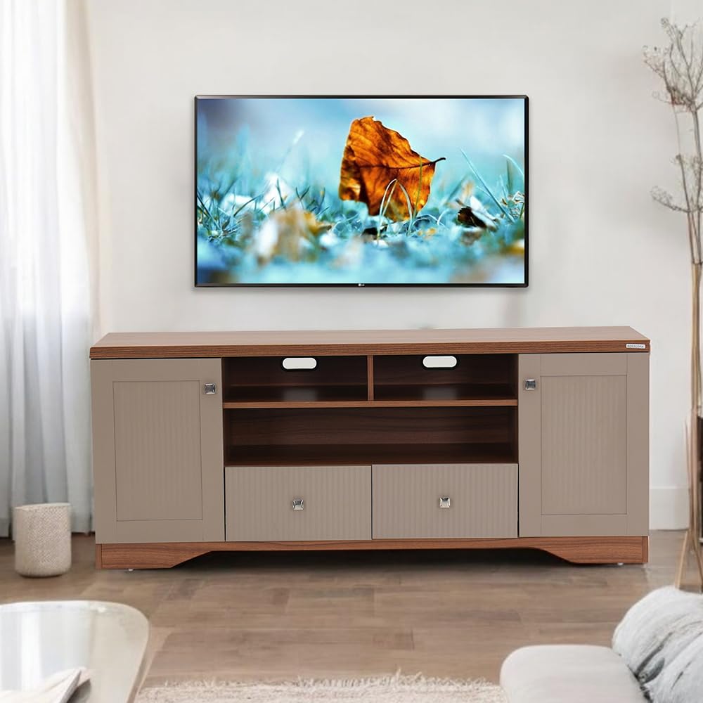 Royaloak Genting Malaysian LCD Unit | Engineered Wood | Melamine with Vertical Fluting TV Unit| Soft Close Hinges | Ample Storage | Drawer Storage TV Unit | Telescopic Channel | Table for TV-image-5