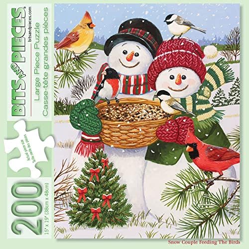 Bits and Pieces - 200 Piece Children's Jigsaw Puzzle - Snow Couple Feeding The Birds - 200 pc Snowman and Cardinals Jigsaw by Artist William Vanderdasson 2 61mZtcTINLL. AC