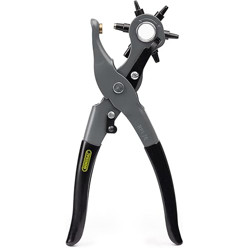 General Tools Leather Hole Punch Tool - 6 Multi-Hole Sizes for Leather, Rubber, & Plastic - Hobbies & Crafts 8.5 inches