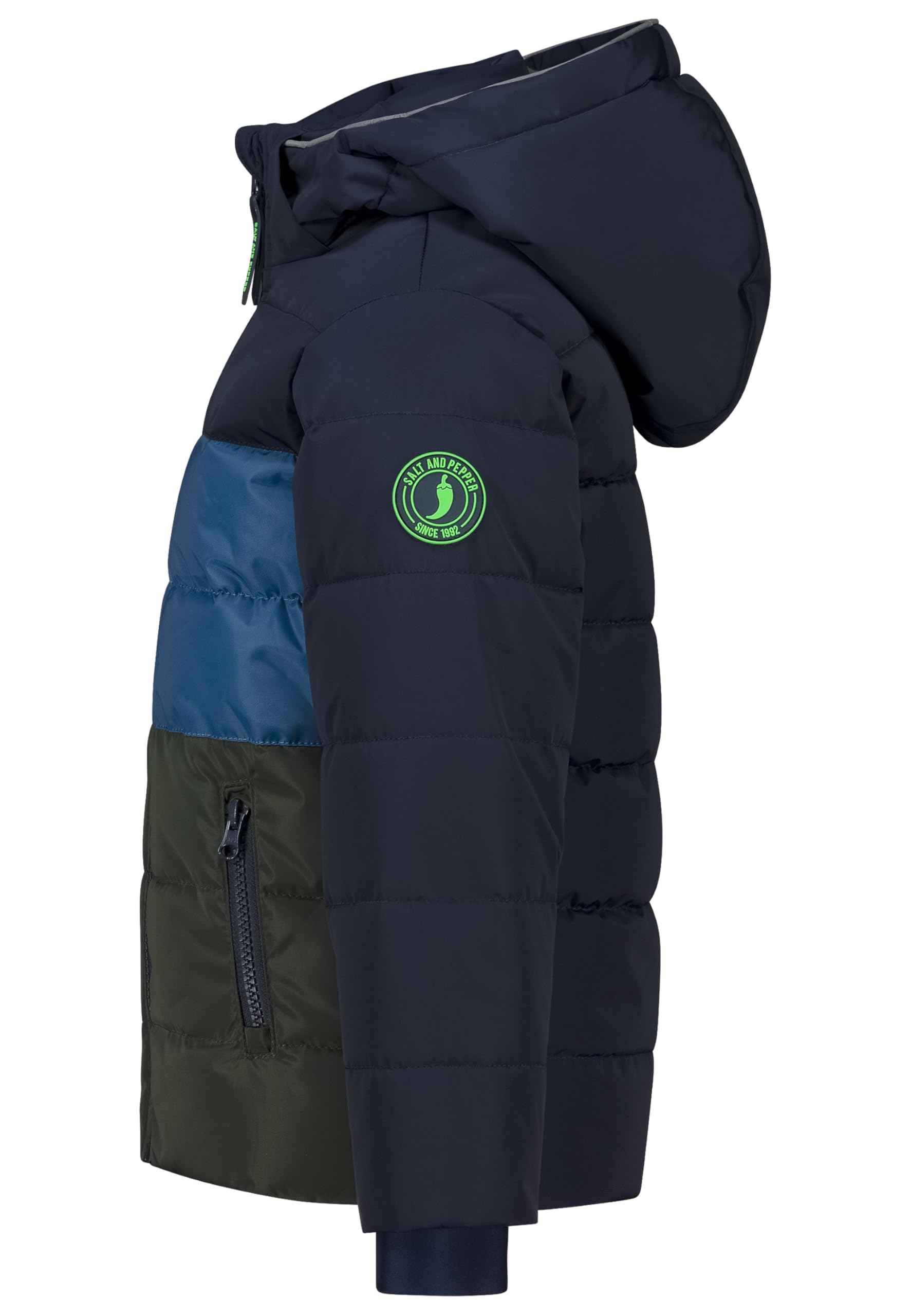 Chłopięca kurtka zimowa ciepła watowana w stylu Colorblocking, Granatowy (True Navy), Rozmiar uniwersalny
