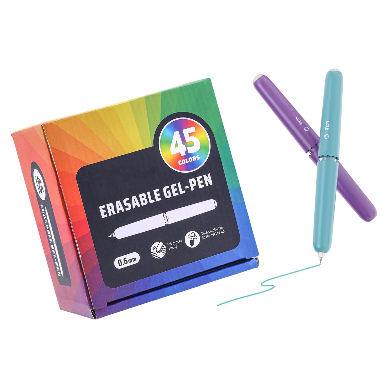Tagebuch-Schreibstift-Set mit löschbarem Gel, 45 Farben, 0,6 mm Detailspitze, gedrehte Körperform, Tagesplanung, Zeichenseiten, Schreibtischroutine, löschbare farbige Stifte, feine Spitze