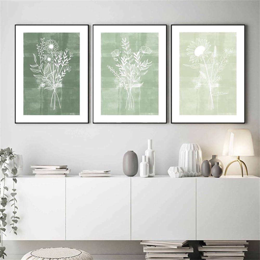 WBYZAC Botanical Posters-Green Wildflower Poster Picture Wall Art Canvas Painting Rural Art Painting Nordic Living Bedroom Kitchen Room Wall Decoration Printing-60 * 80cm*3PCS (No Frame)