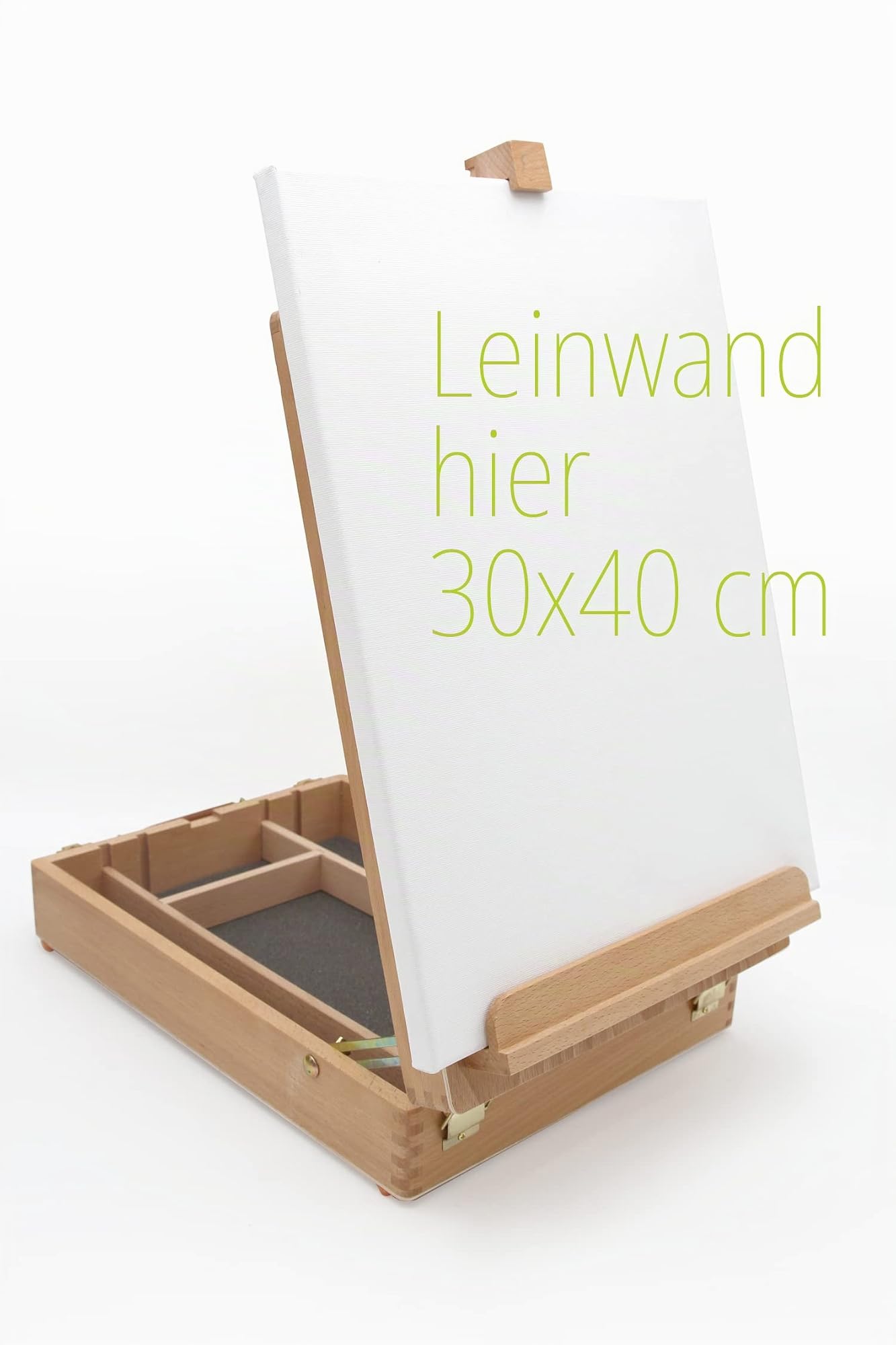 Paintersisters Malkoffer Luca aus NACHHALTIGEM Buchenholz FSC®, Tischstaffelei mit Utensilienkoffer, Keilrahmen bis 60cm Höhe, Malbox