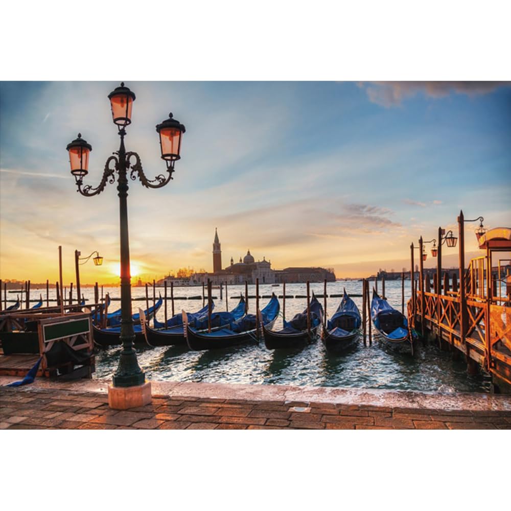 YongFoto 2,2x1,5m Sfondo Fotografico Gondole italiane tradizionali in Europa Venezia Chiesa San Giorgio Maggiore Sunrise Fondale Foto Festa Bambini Boby Nozze Adulto Partito Studio Puntelli