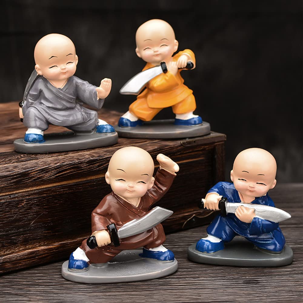Amazon.co.jp: カンフーモンク像 4個セット 中国大剣 仏陀 禅