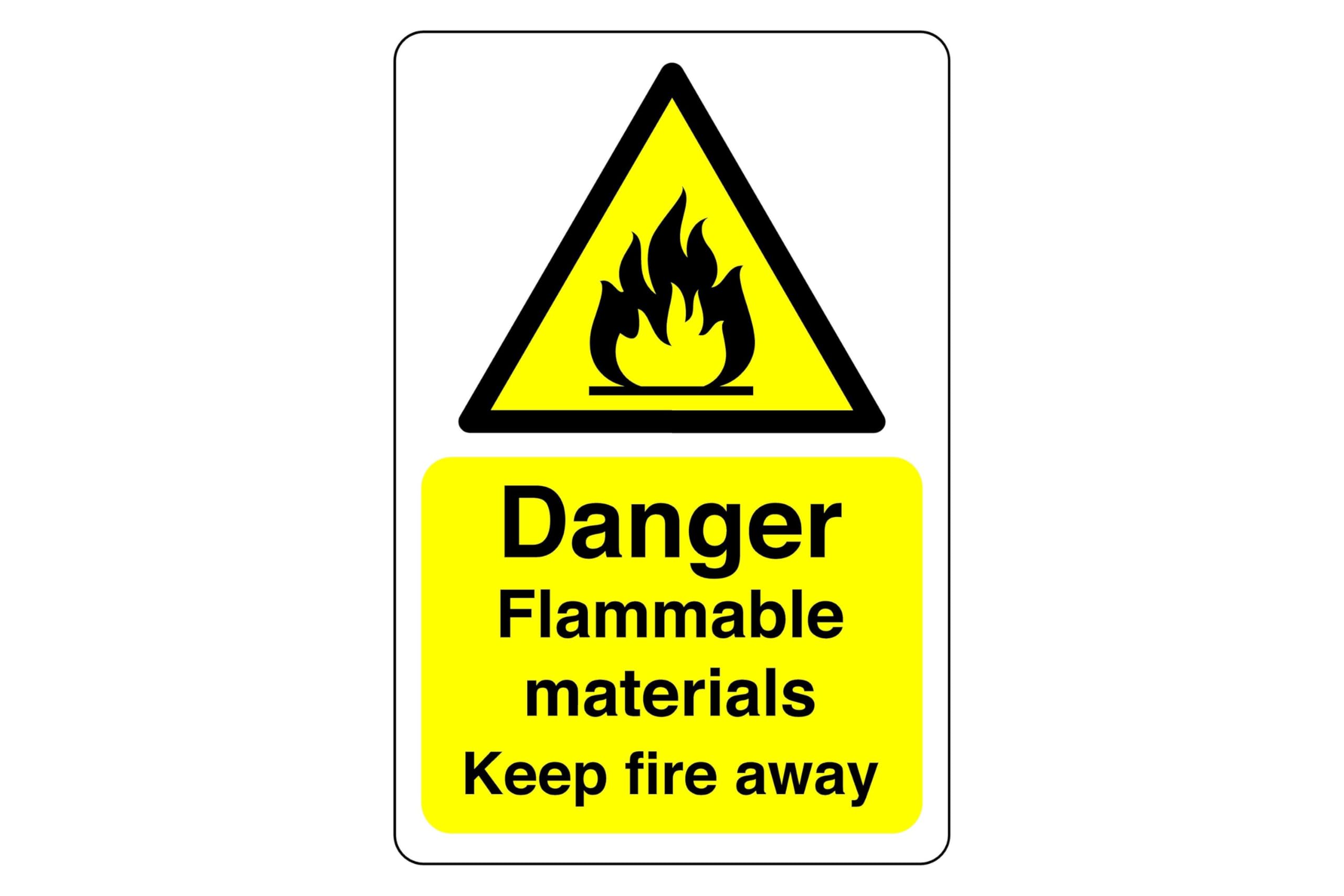 Safety First Display Ltd Yellow/Black Danger Flammable Materials Sign - High Tack Self-Adhesive Sticker (400Mm X 300Mm) Viewing Distance Within 14M.