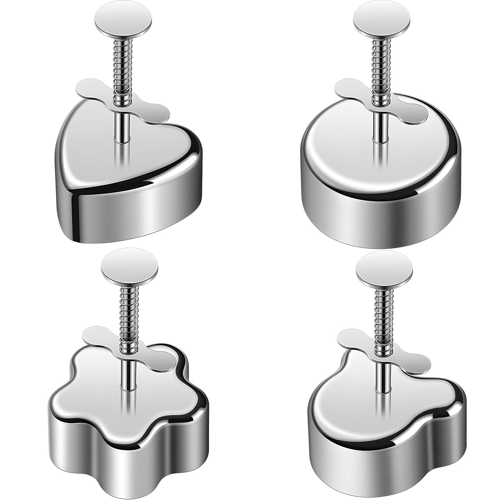 4 Stk. Reismold-Set, Reisbällchen-Former aus Edelstahl, Metall-Sushi-Form mit leichtem Pressmechanismus, mit Bär-, Blumen-, Herz- und runder Form, für Snacks, Burger und Bento