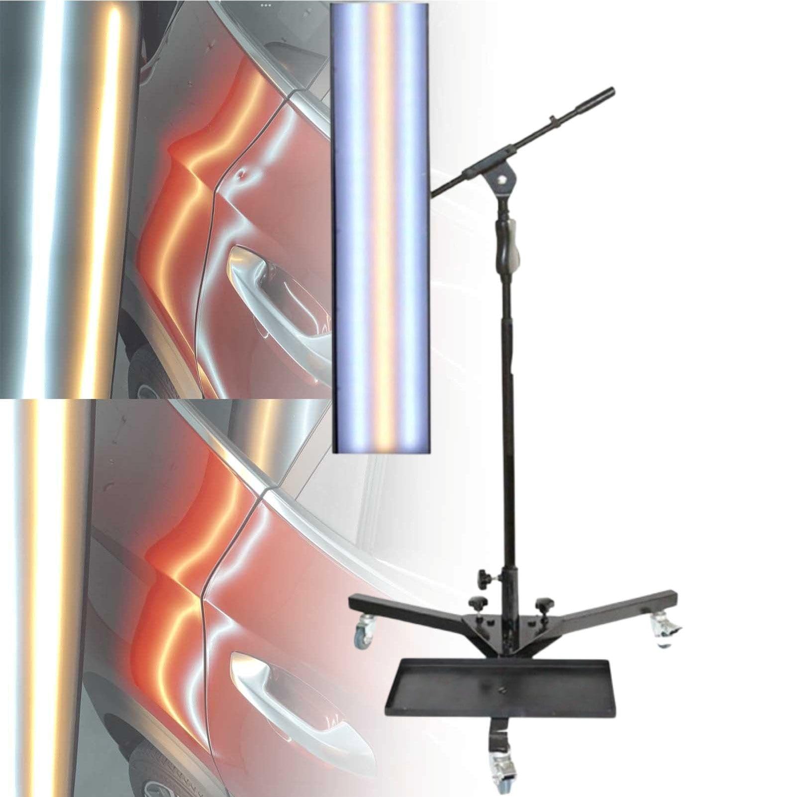 Przenośna lampa do wykrywania wgnieceń w samochodzie, reflektor LED do napraw blacharskich, regulowana lampa PDR ze stojakiem i kółkami do naprawy wgnieceń bez lakierowania