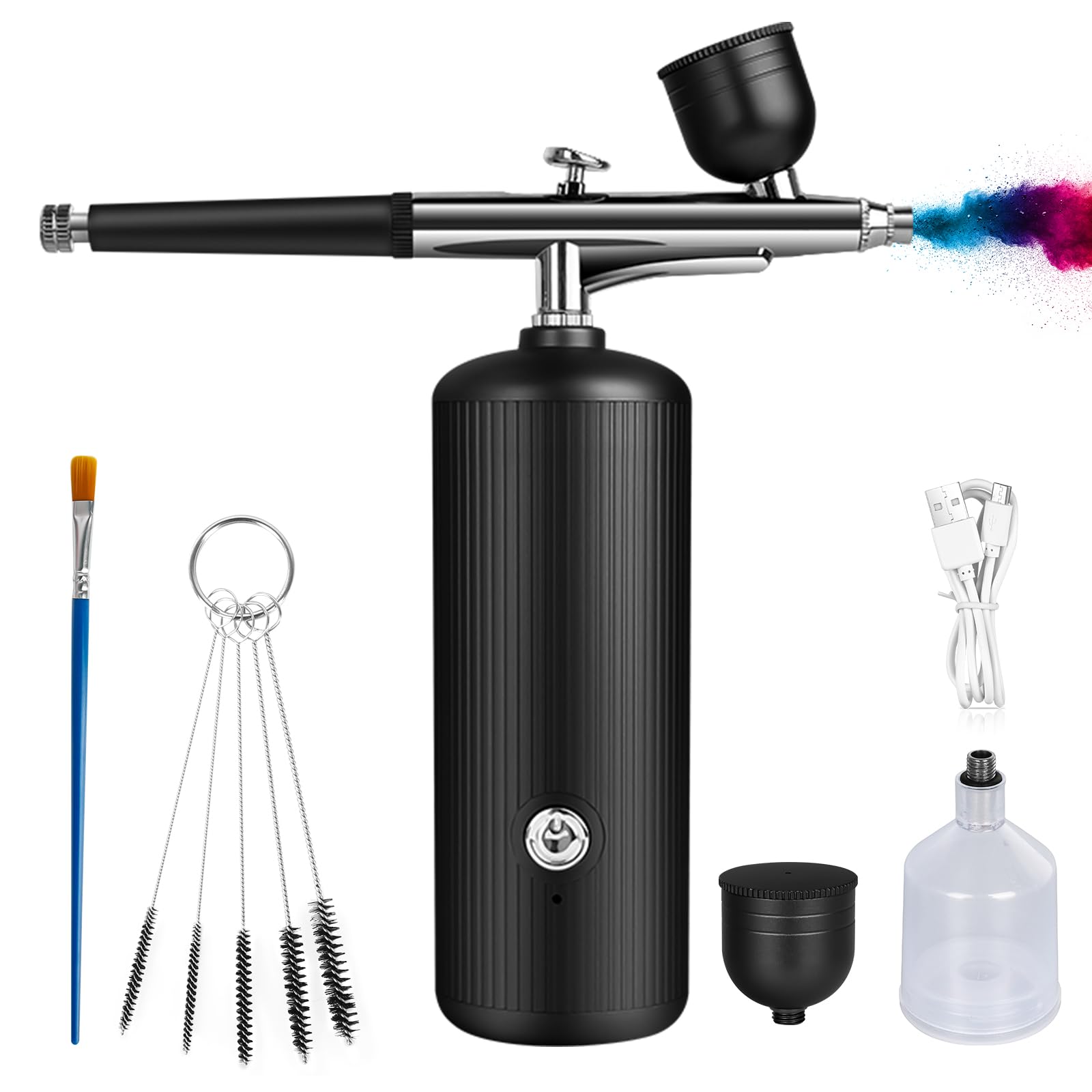 Kit de aerógrafo con compresor - Juego de aerógrafo recargable portátil de alta presión sin obstrucciones con boquilla y juego de cepillo de limpieza para arte de uñas, maquillaje, barbería