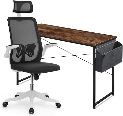 Miniatura 1 de Magshion Juego de escritorio y silla, mesa de estudio de computadora de 47 pulgadas con una bolsa de almacenamiento y silla de escritorio ergonómica