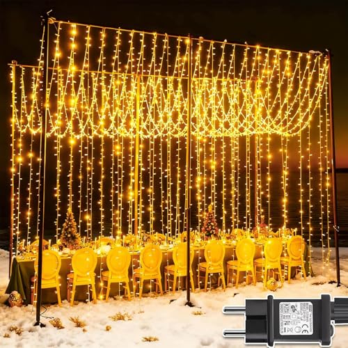 XXL Weihnachtsdeko 24 Joycome Lichtervorhang 6m x 3m 600 LED Lichterketten Vorhang, 8 Modi...