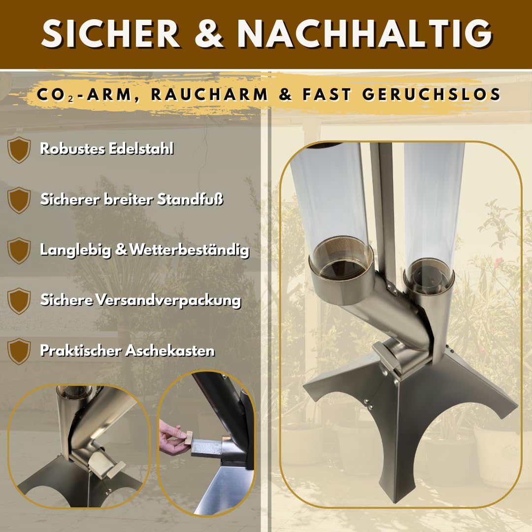 Feuerrohr Dekorative Feuersäule Outdoor inkl. Reinigungsbürste und Abdeckhaube Pelletfackel
