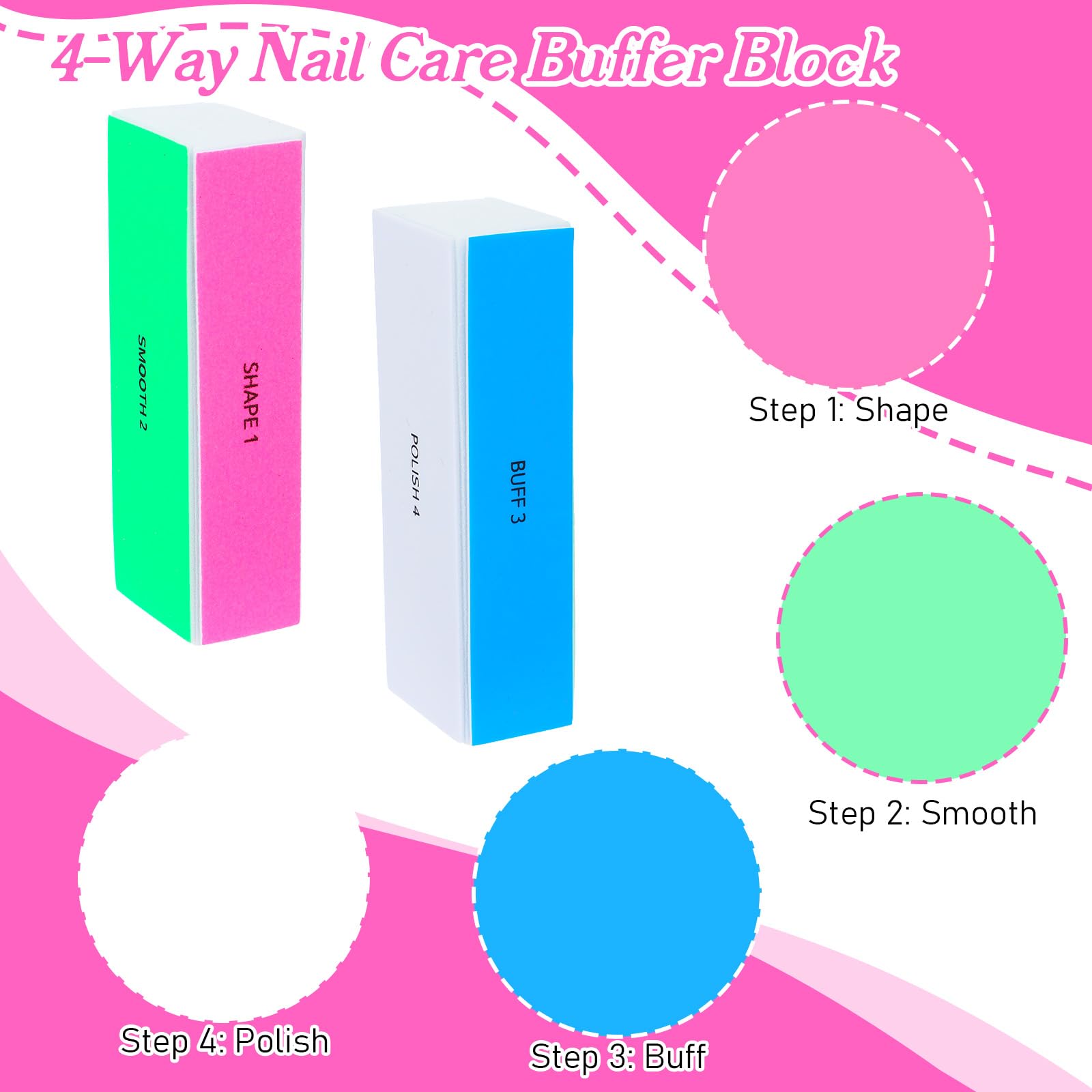 Lot de 6 polissoirs à ongles multicolores, 4 surfaces polies, bloc de lime à ongles pour limer, polir et lisser les ongles, y compris le lit de l'ongle et les bords des ongles