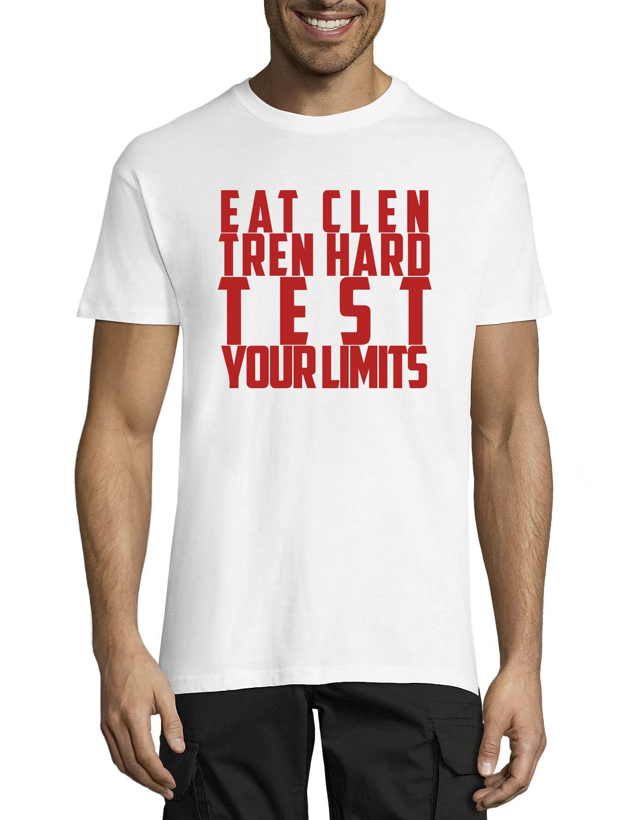 Eat Clen Tren Hard Test Your Limits Funny Crew Neck Cotton Men's T-Shirt White