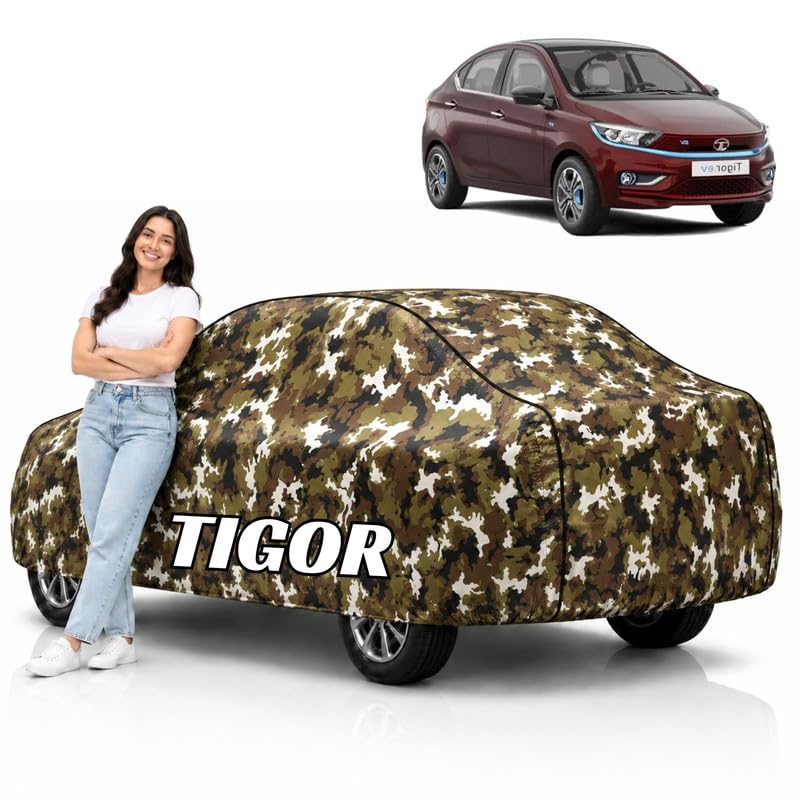 Image of Mind-Blowing 2026 100% Waterproof Tigor Car Cover | Polyester Car Body Cover for Rain & Sun | UV Protection, Dustproof, Scratch Resistant, Windproof, Heat Resistant, Custom Fit (Jungle)