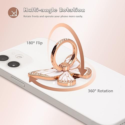 Miniatura 5 de Soporte de anillo de mariposa para teléfono celular, rotación de 360 grados, soporte de agarre de anillo de teléfono, soporte de dedo de metal