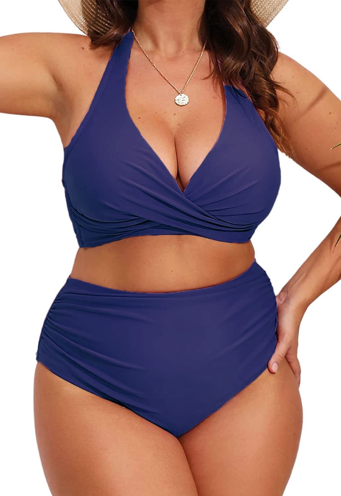CheChury Conjunto de Bañador Bikini para Mujer Cintura Alta Cross Back Sujetador Bañador Bikini Verano Bañadores Tallas Grandes con Aros Elástica Traje de Baño para Playa Vacación