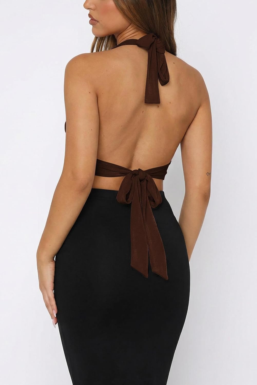 Women's Cute Y2K Summer Halter Going Out Tops for Women Sexy Open Back V Neck Corset Tank Black Top Club Outfit - Image 4