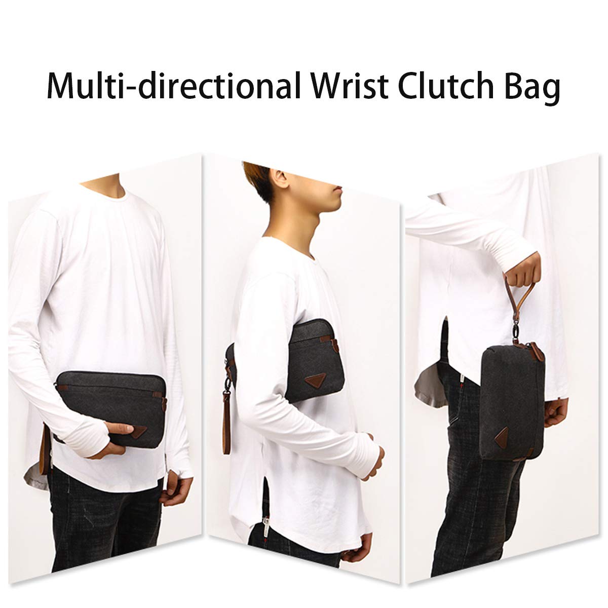 A-QMZL Pochette Uomo Borsello Uomo a Mano da Polso Borsa uomo Tela Elegante Grande Capacità Pochette per Lavoro Viaggio Casual Ufficio Borsetta