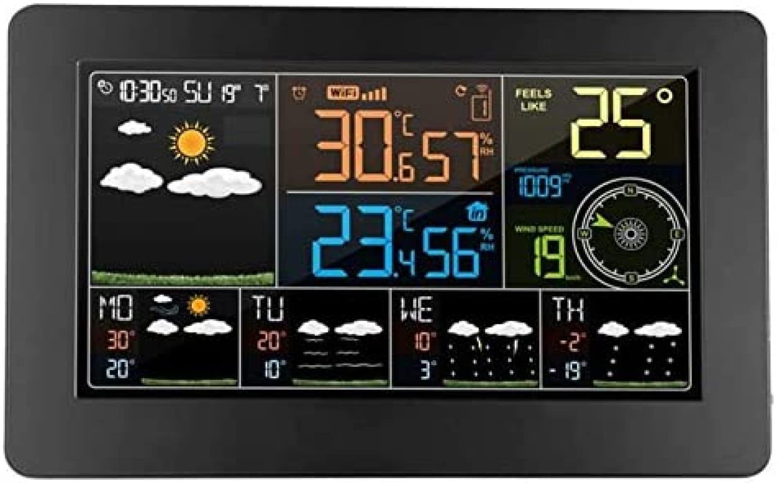 Estación Meteorológica Digital WiFi, Termómetro Inalámbrico Tiempo Interior Exterior Calendario Temperatura Humedad Dirección del Viento Velocidad 5 Días Pronóstico del Tiempo Reloj De Pared,Const