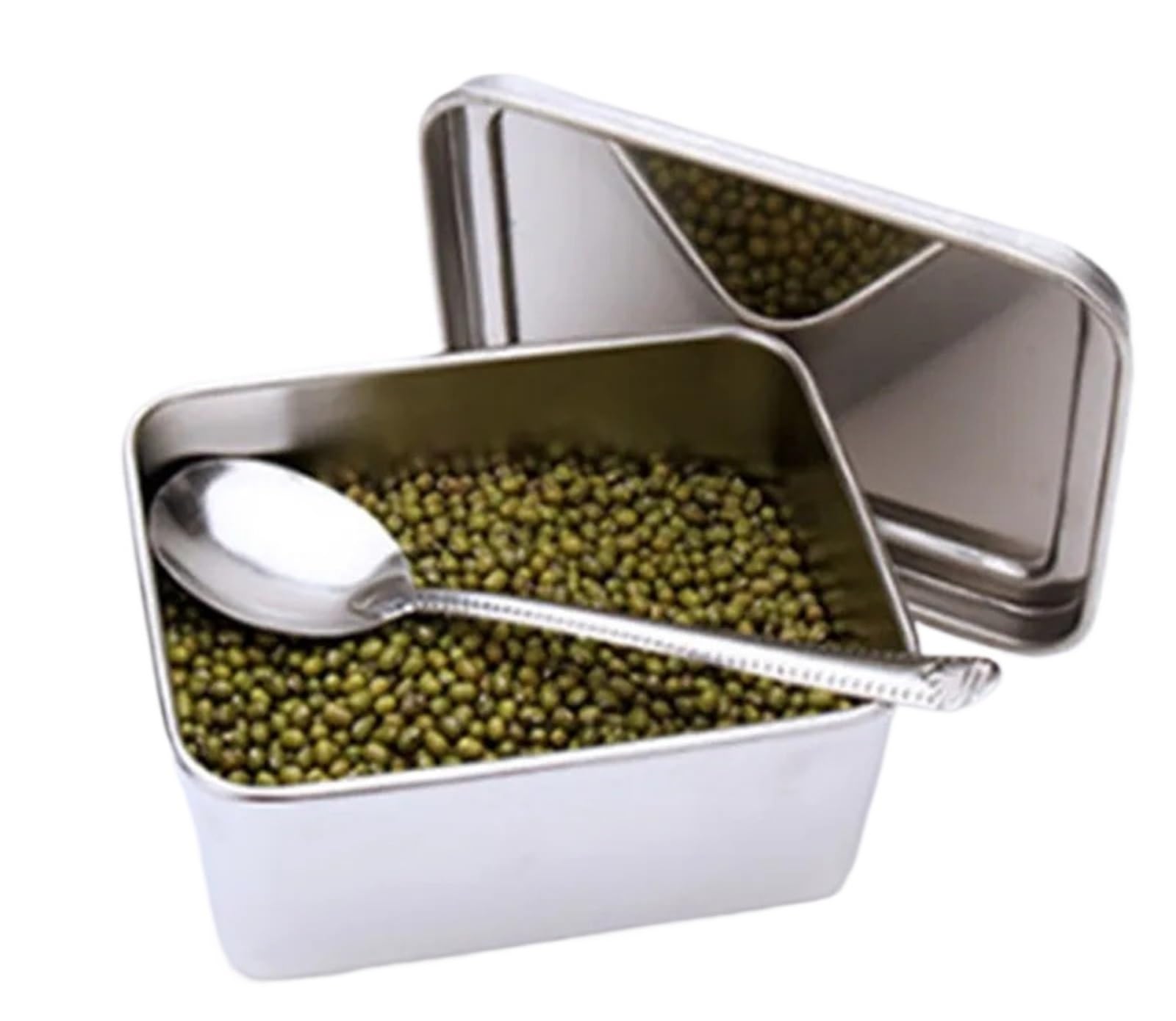 UBOHUZ Kitchen Food Storage Container Compartments Stainless Steel Seasoning Box Containers With Lid Rectangle Chef Tools for Kitchen Condiment(1grid 13.5x10.5xH7cm)