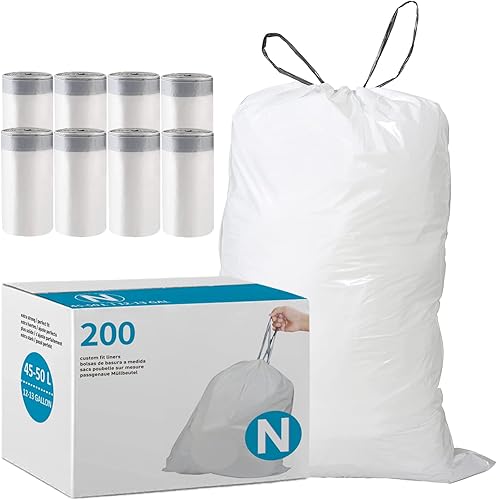 Miniatura 8 de Code J (50 unidades) Bolsas de basura de plástico resistentes con cordón de 10-10.5 galones de 1.2 mil. Bolsas de basura con cordón blanco de