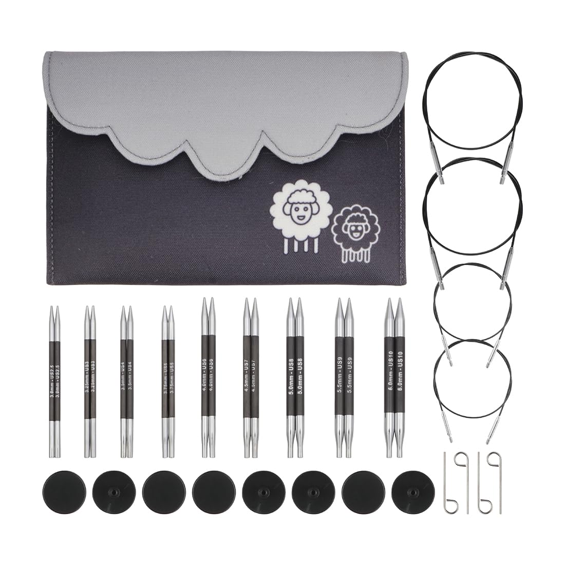 KnitPro Karbonz verwisselbare naaldenset - paren van 11 x 13 rondbreinaalden met accessoires Karbonz Regal Set voor beginners, professionals en cadeauset
