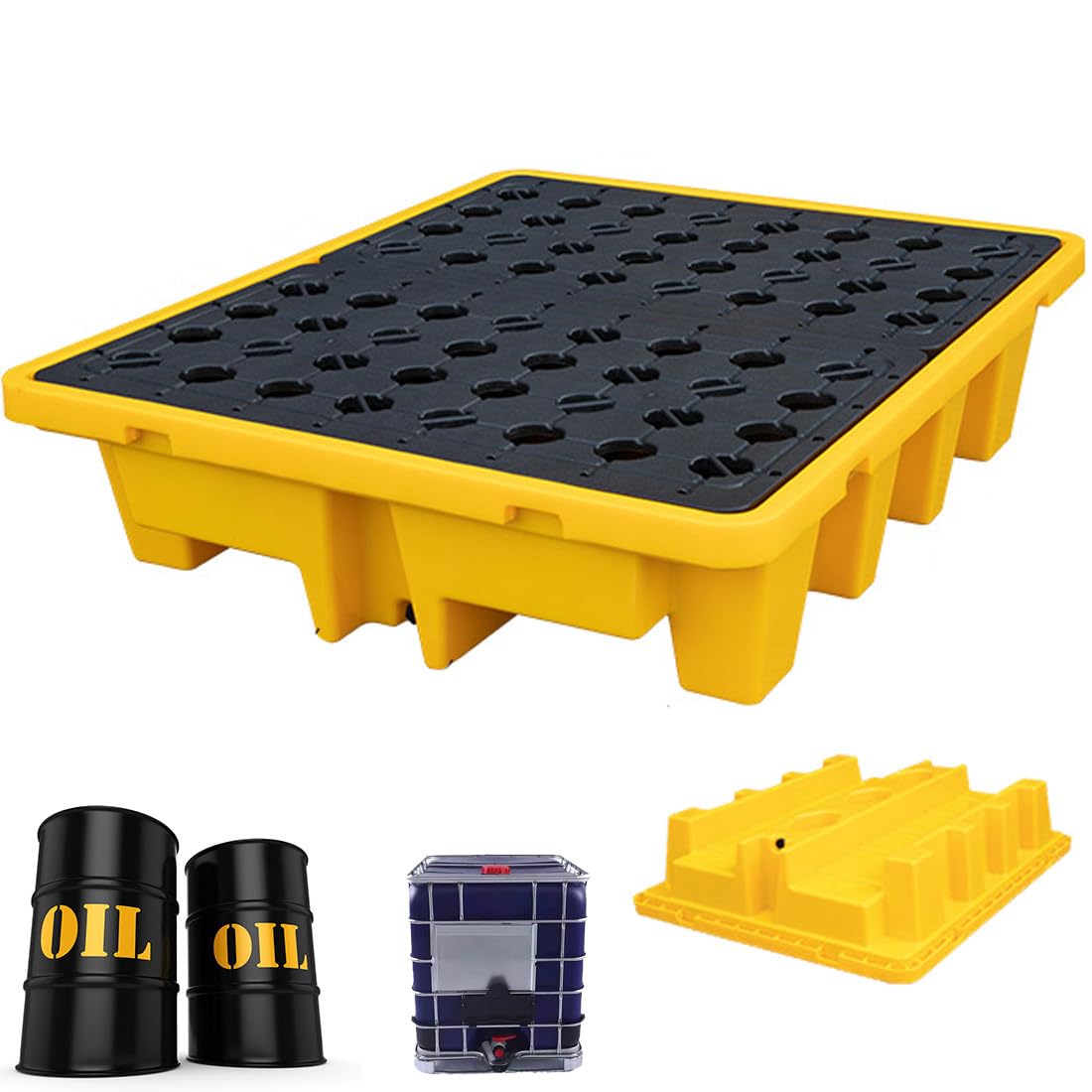 QUSYZD Leak-Proof Drum Spill Containment Pallet, Nestable Industrial Oil Drum Tray, Anti-Slip Polyethylene Spill Platform with Drain, Garage Storage, 72x72x16cm,130 * 110 * 30cm