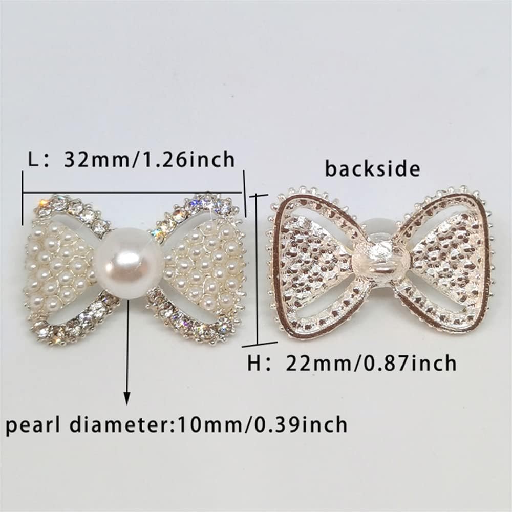 12PCS Luxury Pearl Rhinestone Bow Design Buttons Fashion Metal Buttons for Sewing Clothing DIY Decor (1.26" ×0.78")