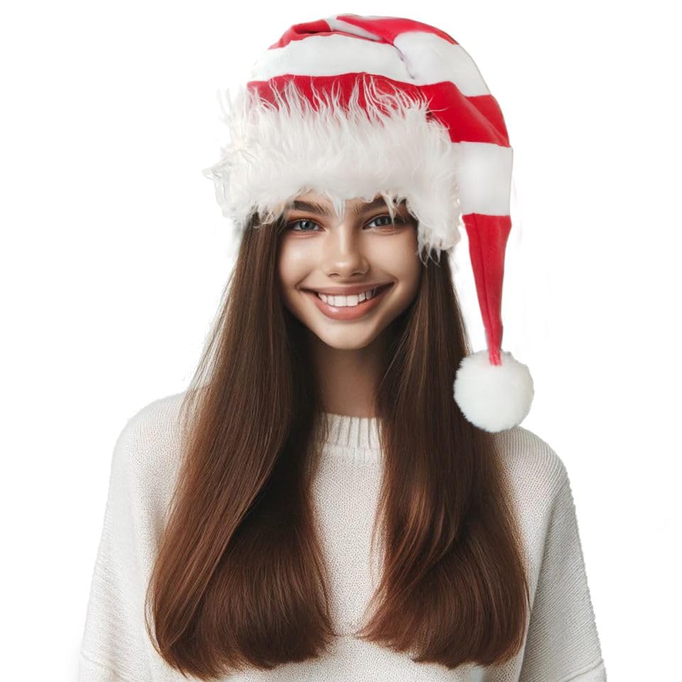 POPPAP Christmas Hat Santa Hats for Adults Women Men - 23" Extra Hight Red and White Strip 2024 Xmas, New Year, and Holiday Party Stocking Stuffer