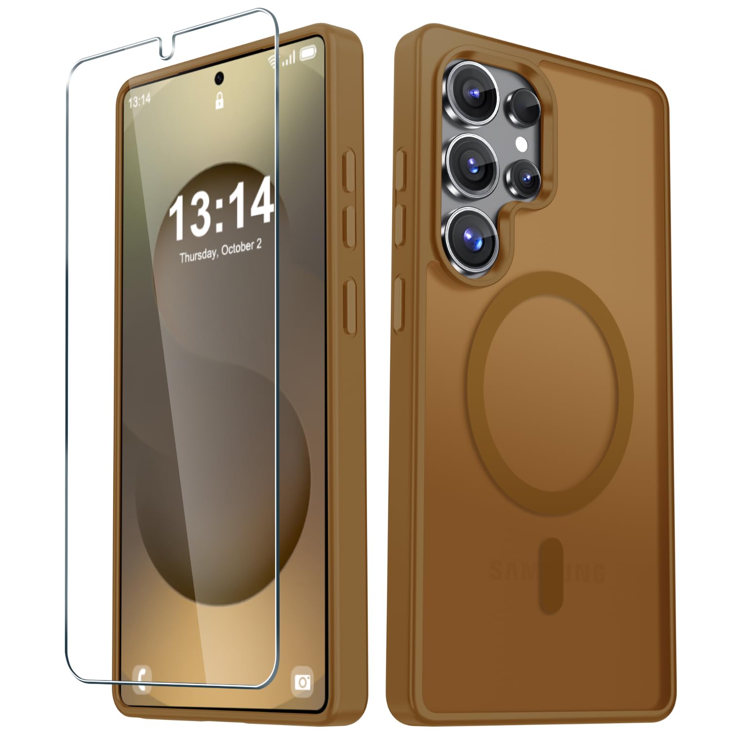 for Samsung Galaxy S25 Ultra Case, Matte Magnetic Phone Cover, Brown | Fit for MagSafe, Screen Protector included, Shockproof Military Grade Protection, Translucent Frosted Back