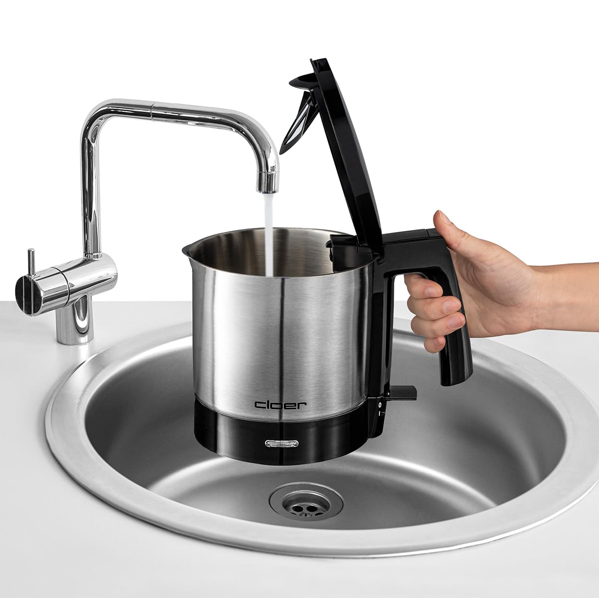 Cloer 4720 Bollitore Elettrico da 1 litro, 2000 W, indicatore del livello dell'acqua interno, protezione contro il surriscaldamento e il funzionamento a secco, nero