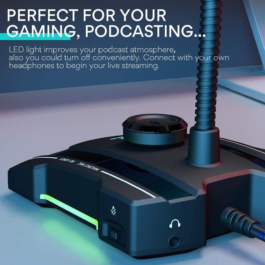 Mikrofon do komputera mikrofon komputerowy, wielokierunkowy kondensor typu „gęsia szyja” typu „Plug & Play” PC mikrofon do gier USB z przyciskiem wyciszania do konferencji