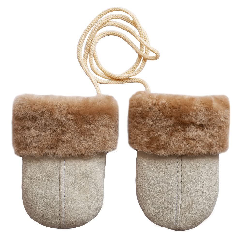 SamWo, Baby gloves made of real lambskin, cuddly warm natural product, for children aged 0-1 1/2 years, colour: pink-beige